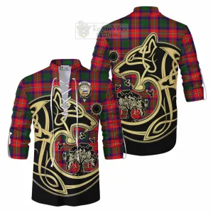 Belshes (Belsches) Tartan Ghillie Kilt Shirt with Family Crest Celtic Wolf Style
