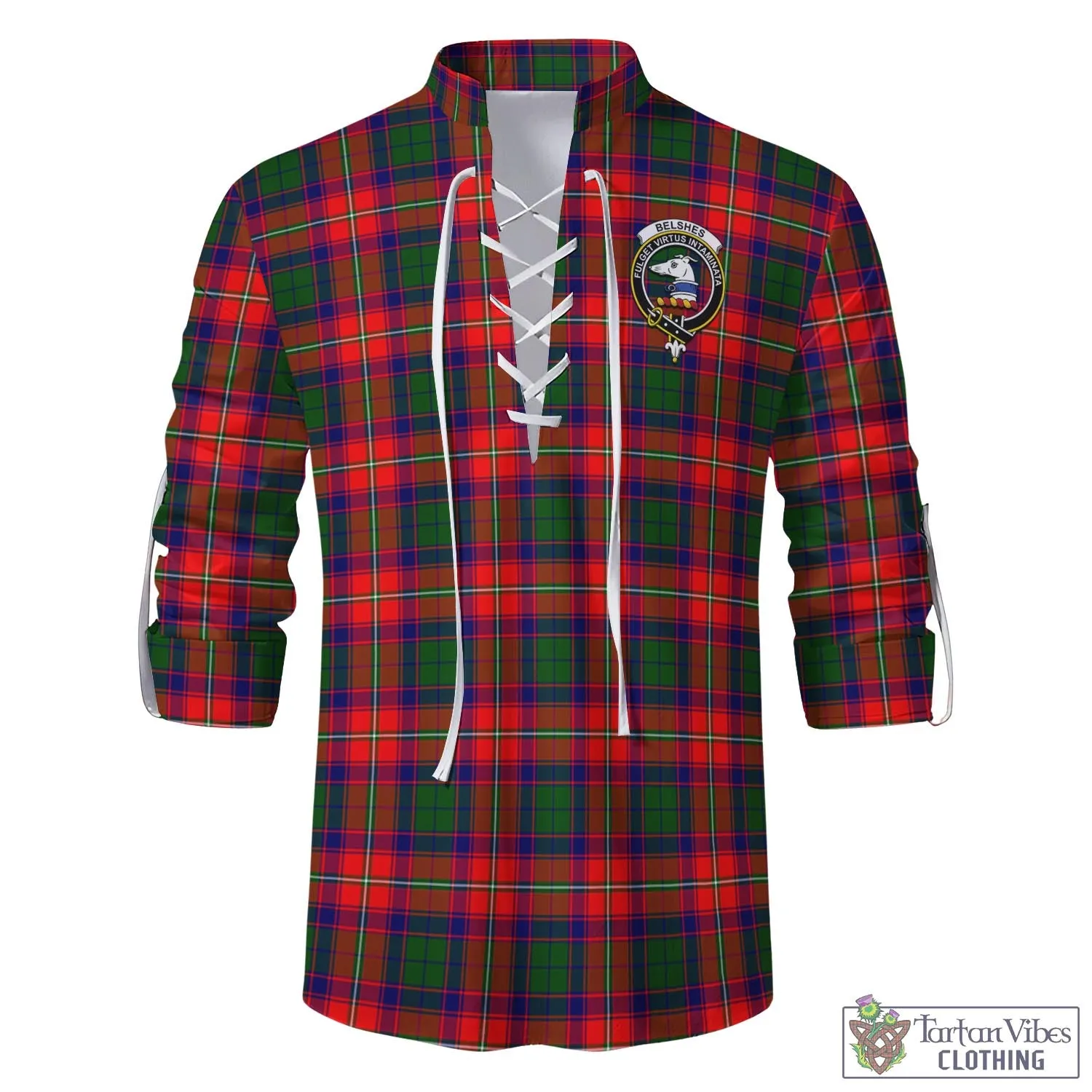 Belshes Tartan Men's Scottish Traditional Jacobite Ghillie Kilt Shirt with Family Crest