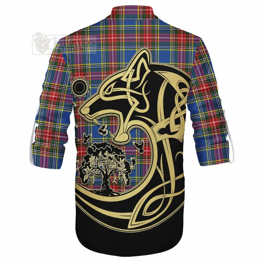 Bethune Tartan Ghillie Kilt Shirt with Family Crest Celtic Wolf Style