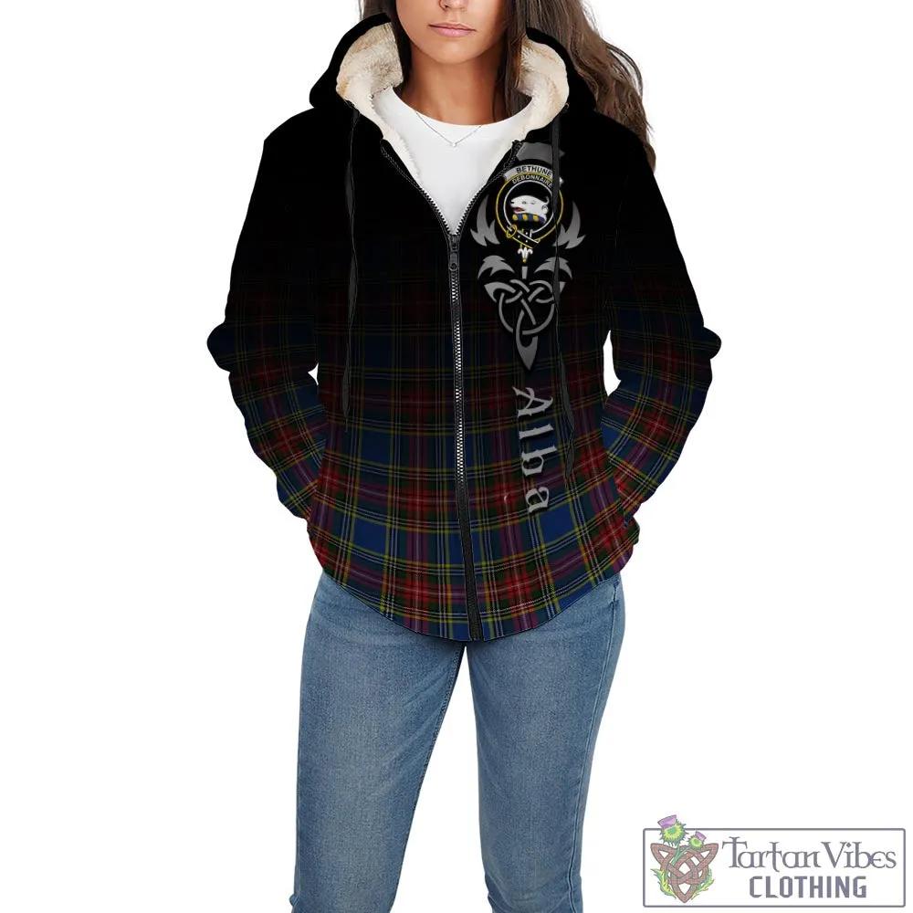 Bethune Tartan Sherpa Hoodie Featuring Alba Gu Brath Family Crest Celtic Inspired
