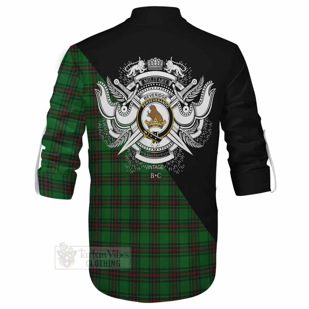 Beveridge Tartan Ghillie Kilt Shirt with Family Crest and Military Logo Style