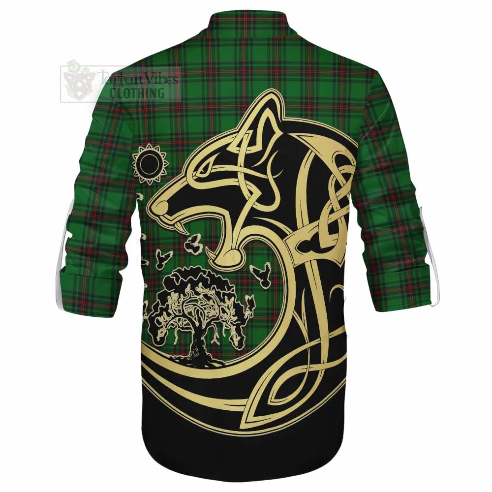 Beveridge Tartan Ghillie Kilt Shirt with Family Crest Celtic Wolf Style