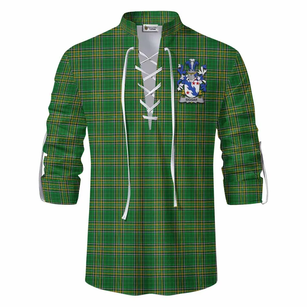 Biggar Irish Clan Tartan Ghillie Kilt Shirt with Coat of Arms