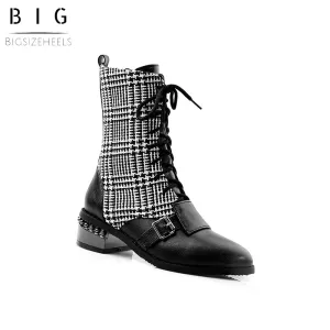 Bigsizeheels Lace-up plaid ankle boots - Black