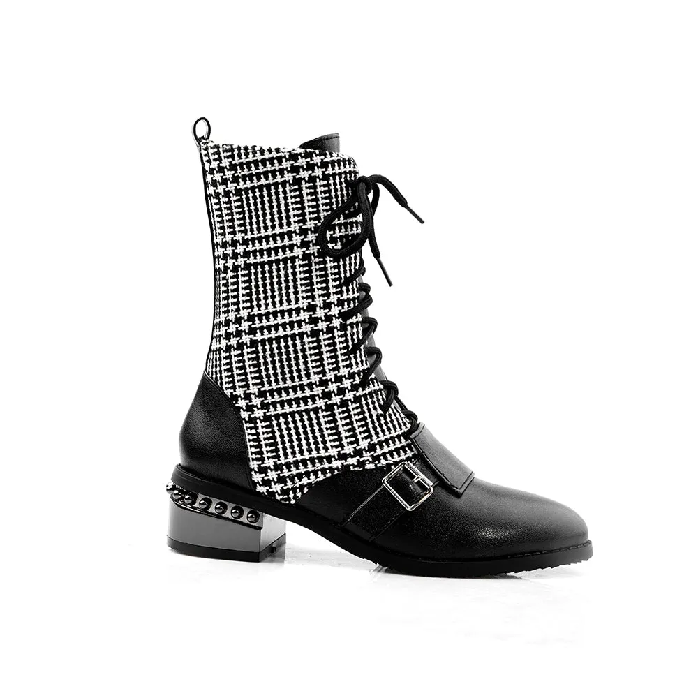 Bigsizeheels Lace-up plaid ankle boots - Black