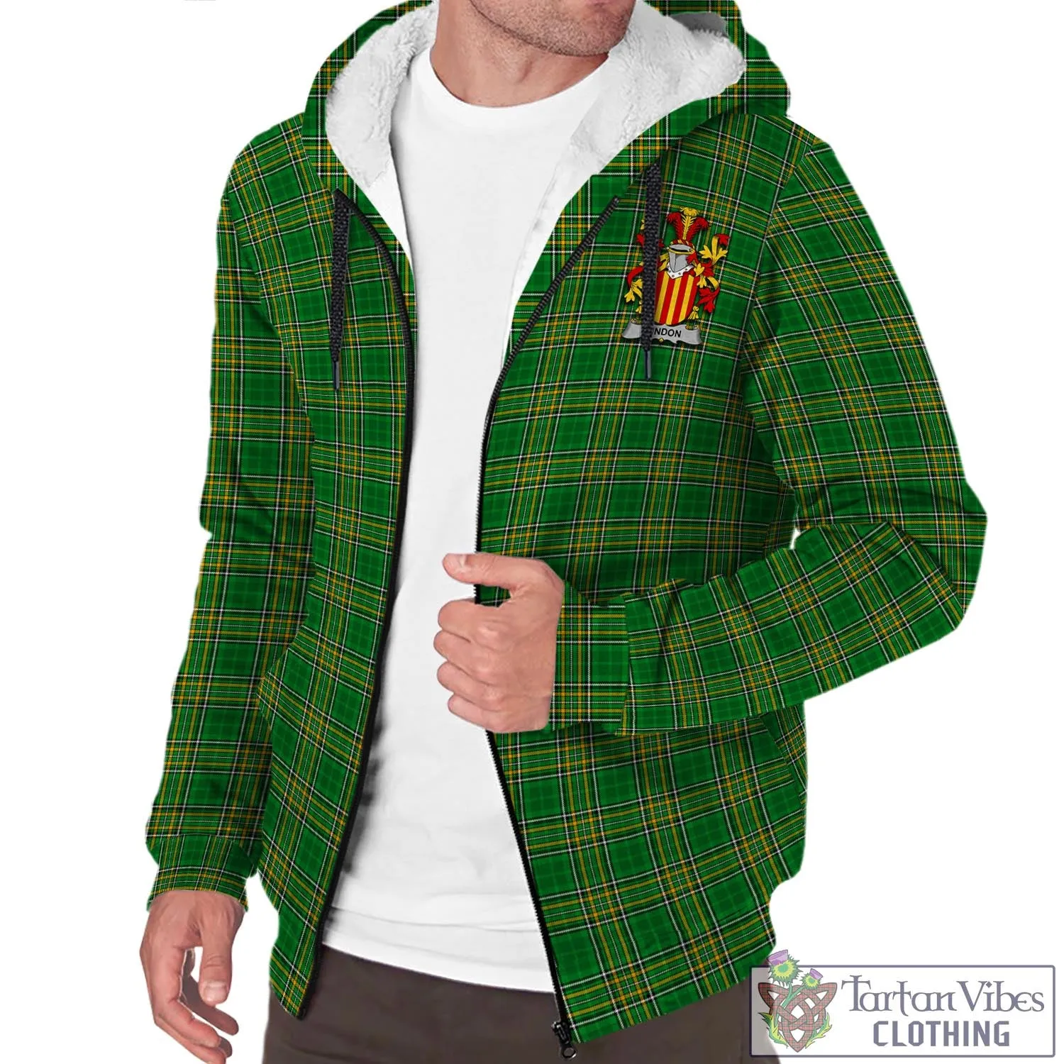 Bindon Irish Clan Tartan Sherpa Hoodie with Coat of Arms