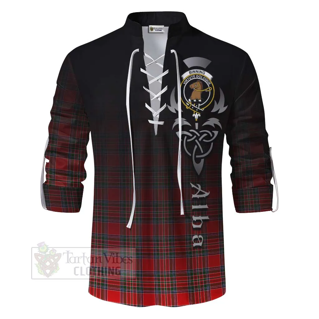 Binning Tartan Ghillie Kilt Shirt Featuring Alba Gu Brath Family Crest Celtic Inspired