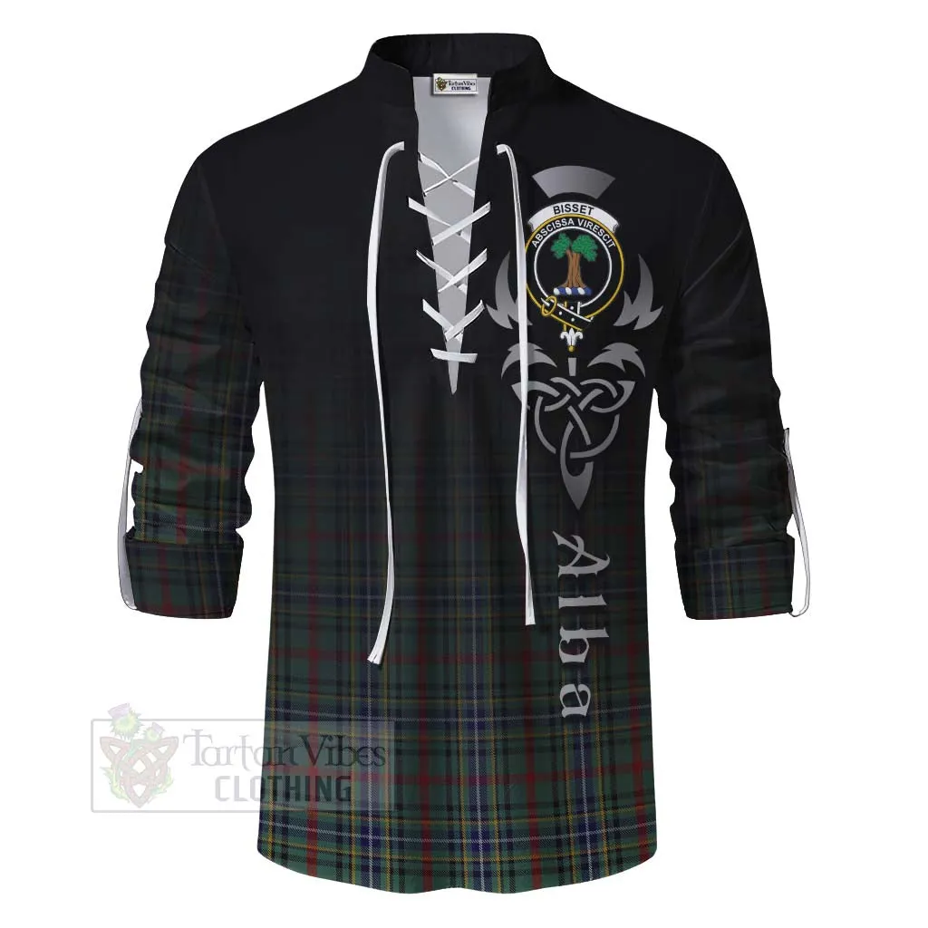 Bisset Tartan Ghillie Kilt Shirt Featuring Alba Gu Brath Family Crest Celtic Inspired