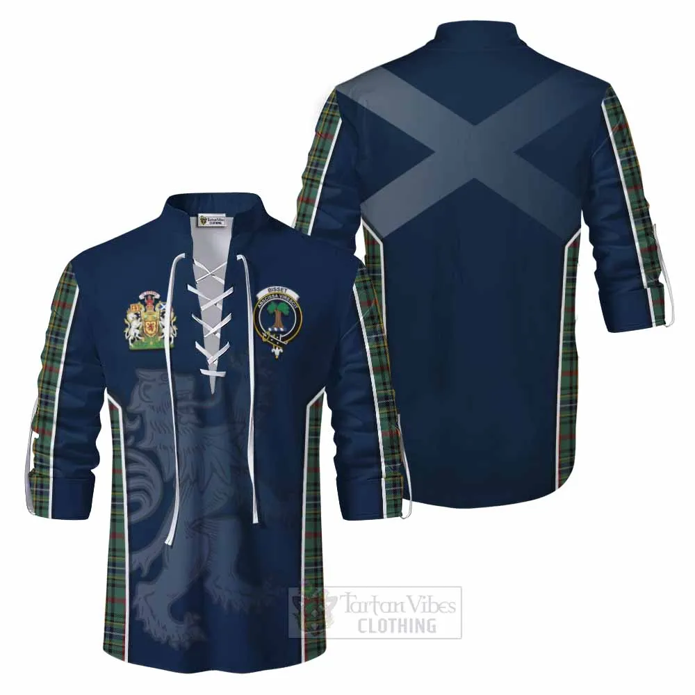 Bisset Tartan Ghillie Kilt Shirt with Family Crest and Lion Rampant Vibes Sport Style
