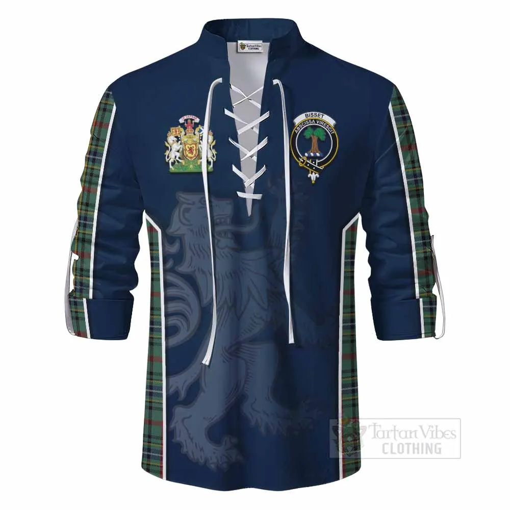 Bisset Tartan Ghillie Kilt Shirt with Family Crest and Lion Rampant Vibes Sport Style
