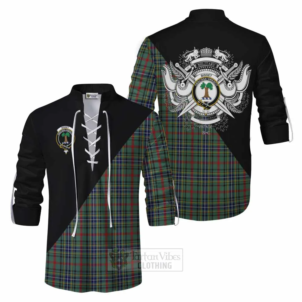 Bisset Tartan Ghillie Kilt Shirt with Family Crest and Military Logo Style
