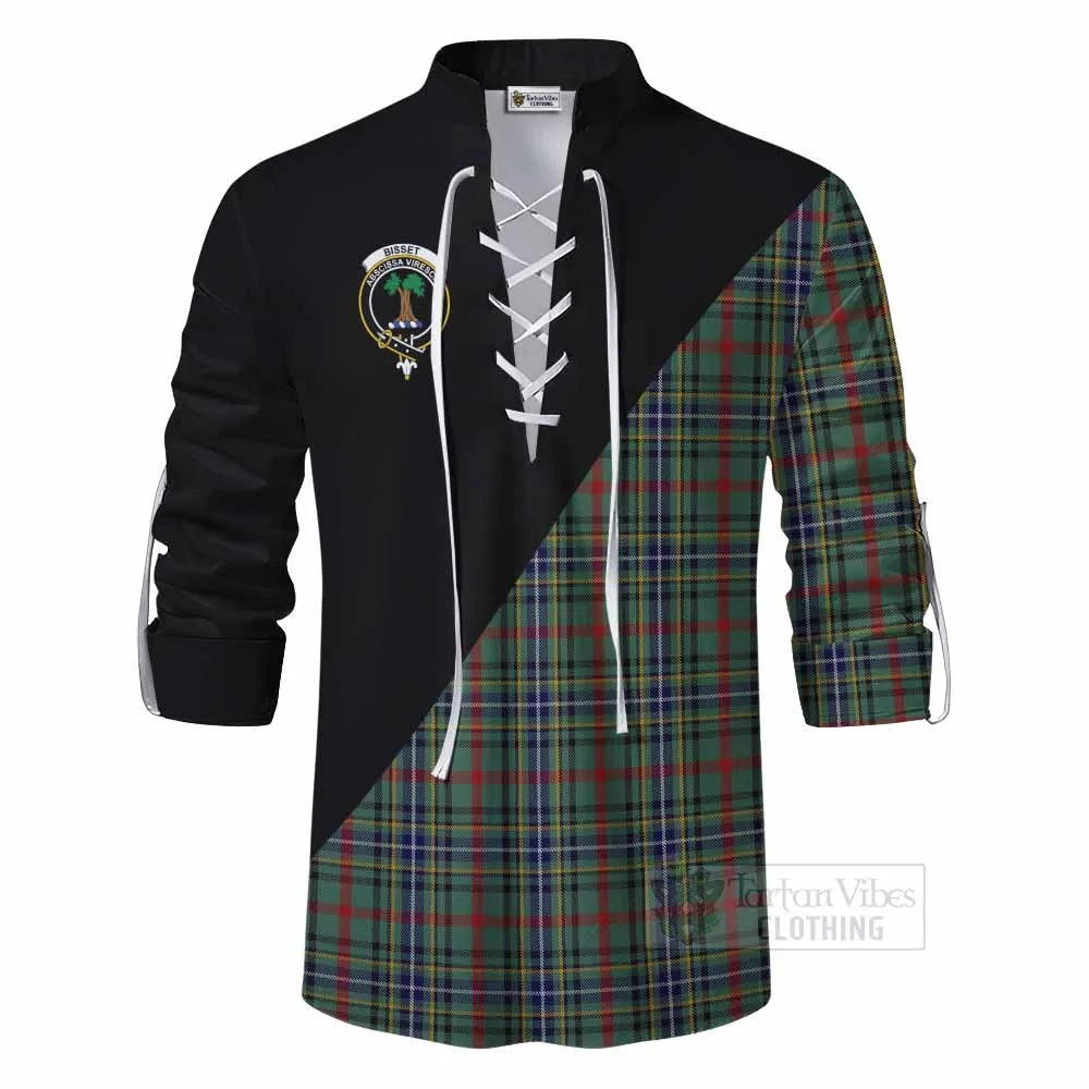 Bisset Tartan Ghillie Kilt Shirt with Family Crest and Military Logo Style