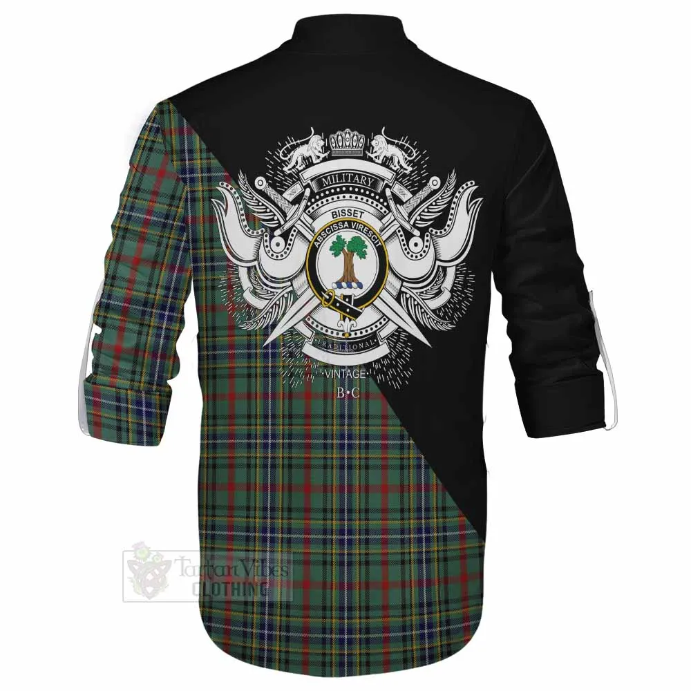 Bisset Tartan Ghillie Kilt Shirt with Family Crest and Military Logo Style
