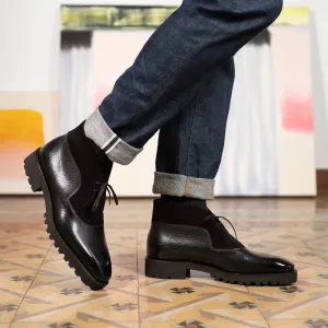 Black Leather and Suede Vermient Chunky Hiking Combat Lace Up Boots - Hiking and Trekking Boots