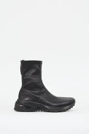Black Stretch Leather Sock Sneaker