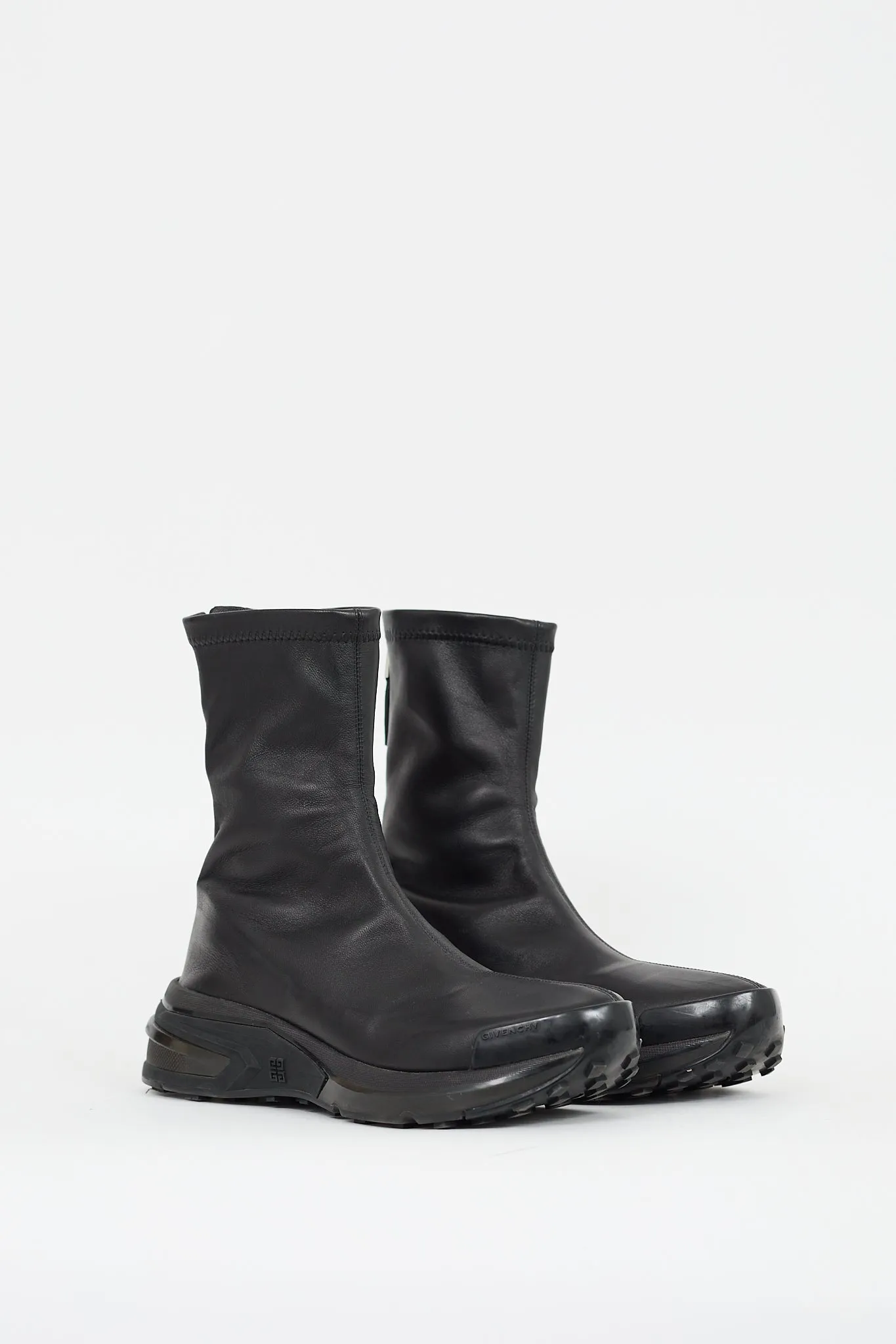Black Stretch Leather Sock Sneaker