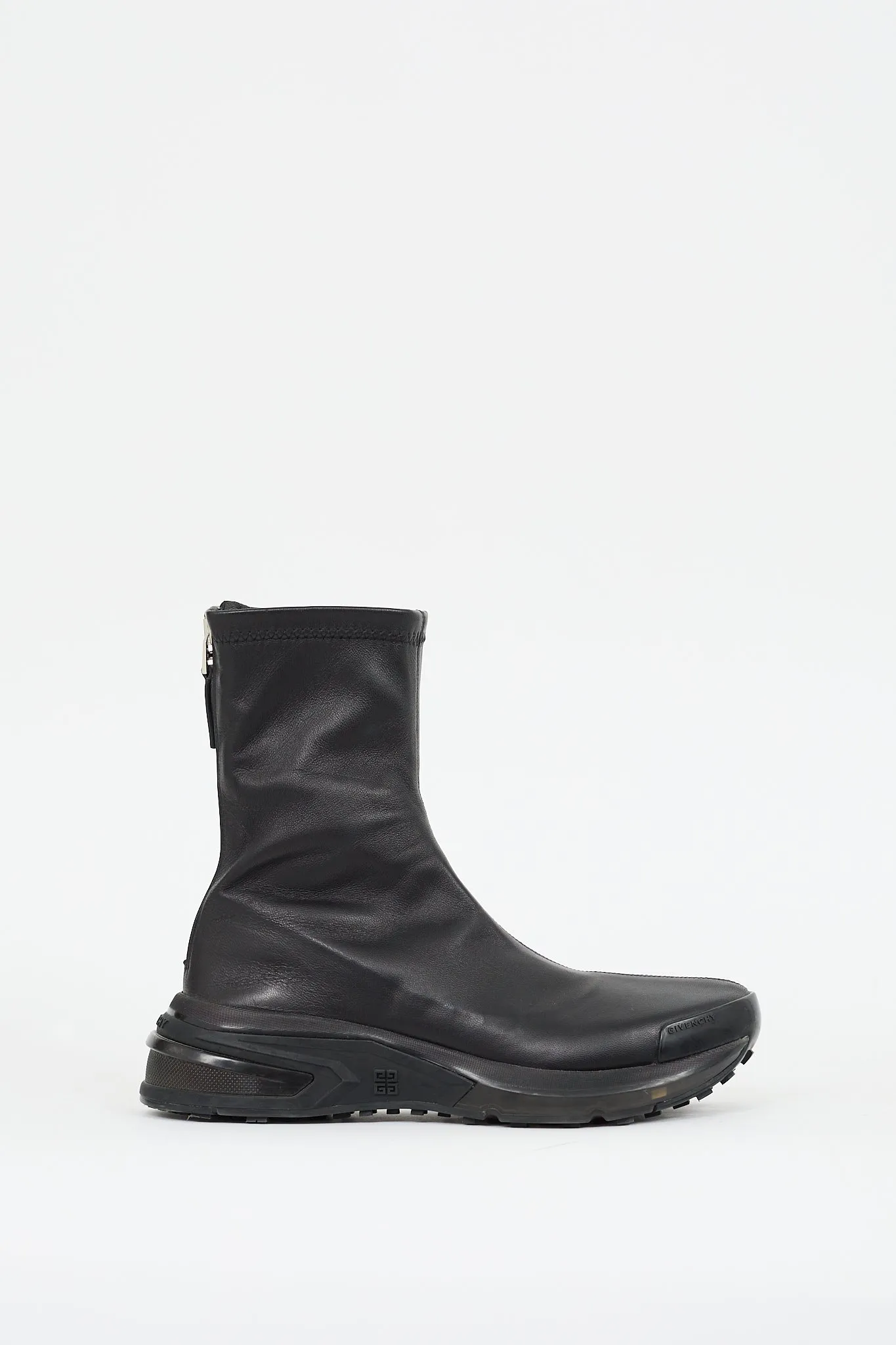 Black Stretch Leather Sock Sneaker