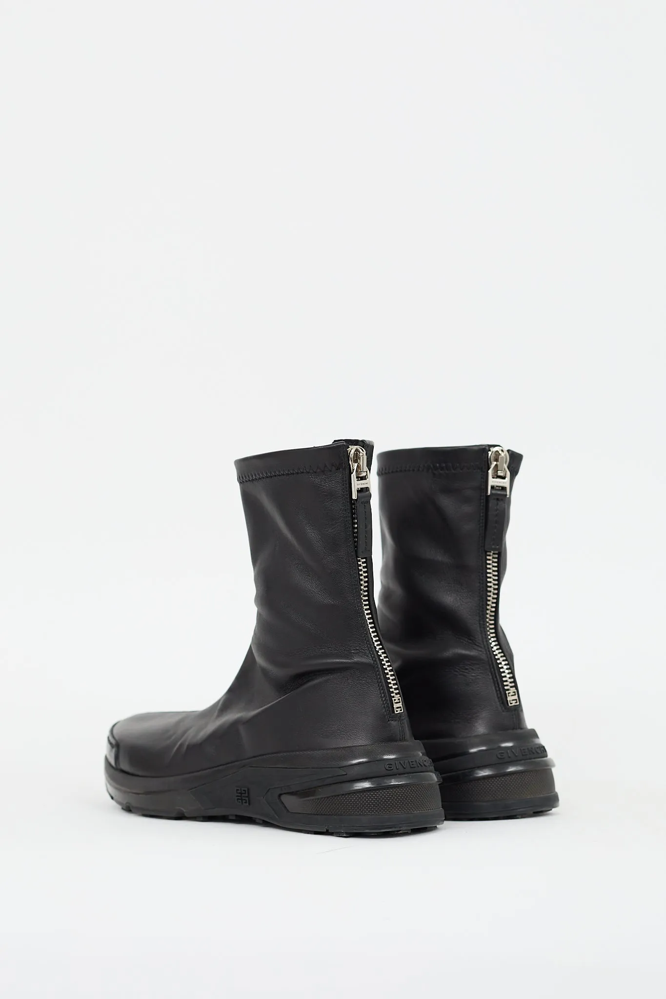 Black Stretch Leather Sock Sneaker