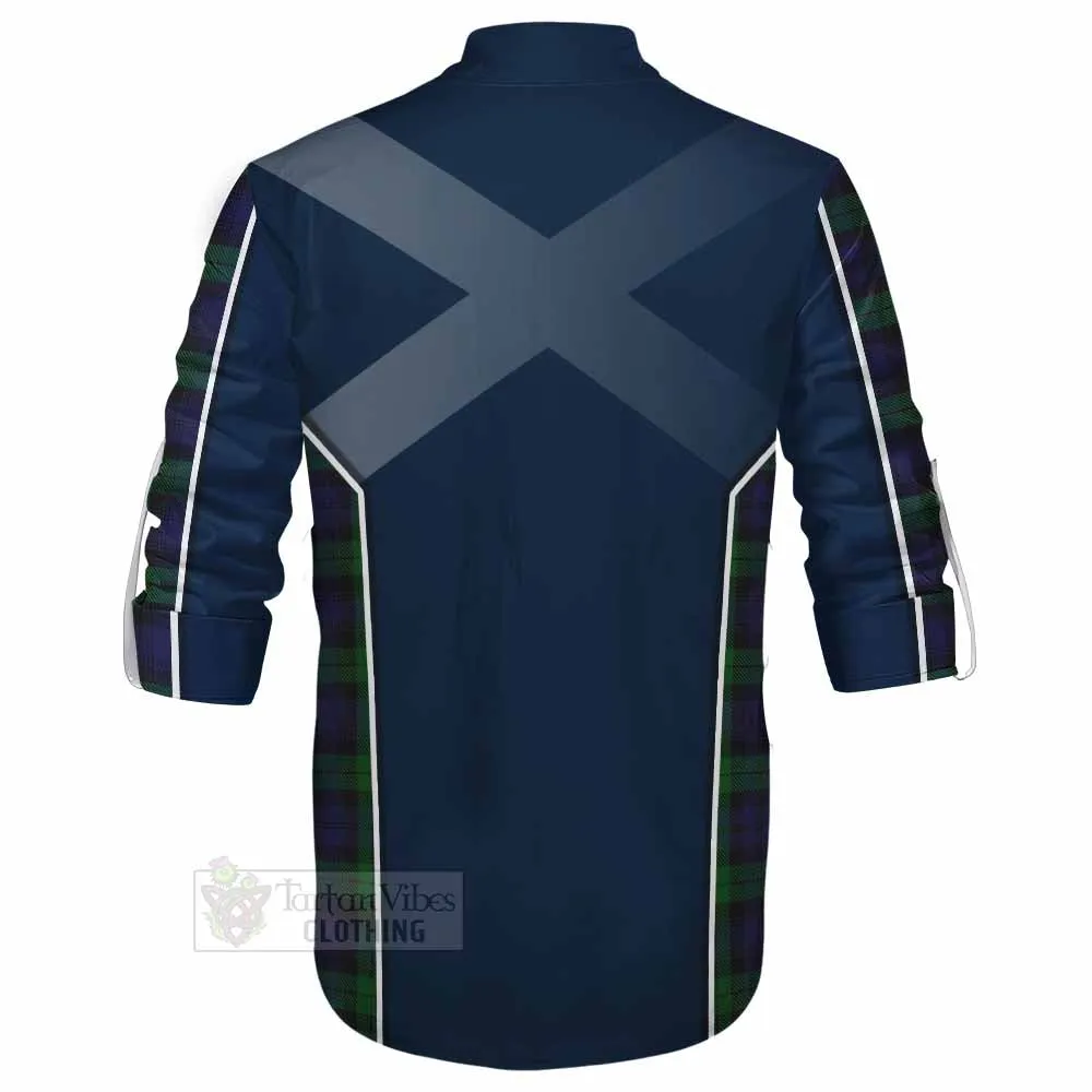 Black Watch Tartan Ghillie Kilt Shirt with Family Crest and Lion Rampant Vibes Sport Style