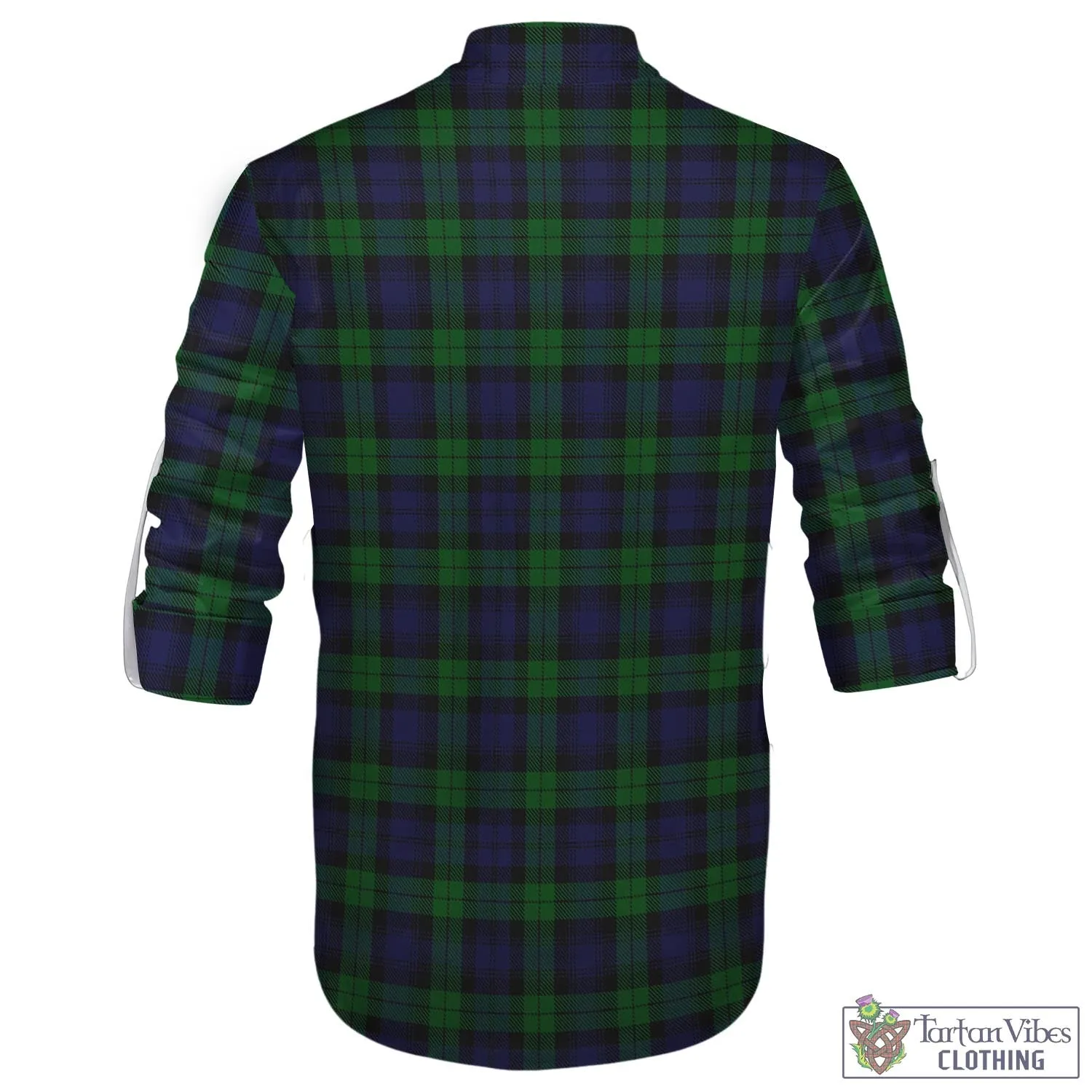 Black Watch Tartan Men's Scottish Traditional Jacobite Ghillie Kilt Shirt with Family Crest
