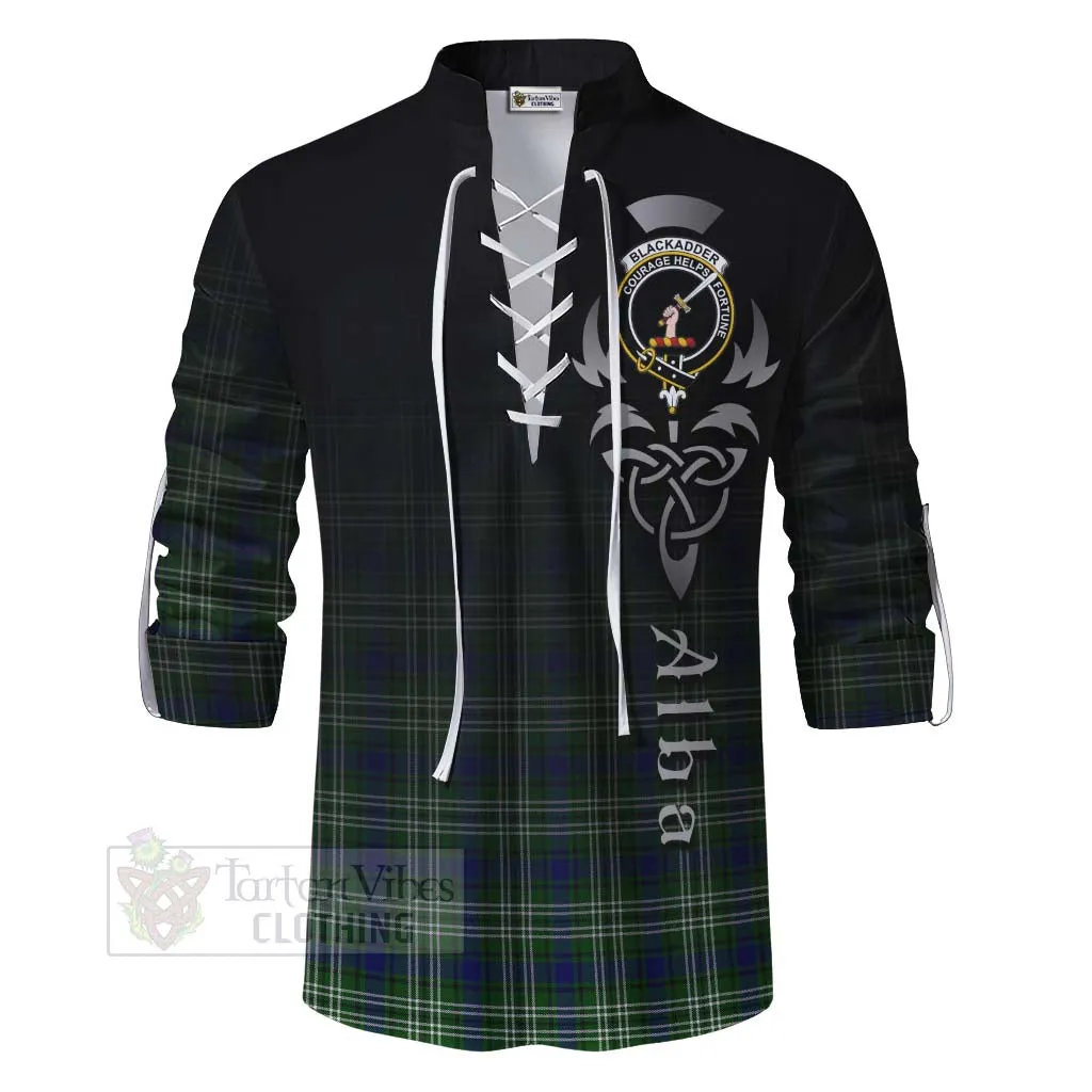 Blackadder Tartan Ghillie Kilt Shirt Featuring Alba Gu Brath Family Crest Celtic Inspired