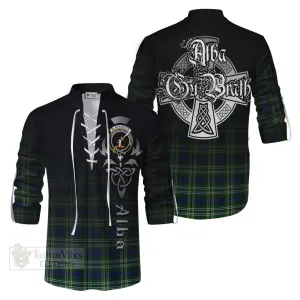 Blackadder Tartan Ghillie Kilt Shirt Featuring Alba Gu Brath Family Crest Celtic Inspired