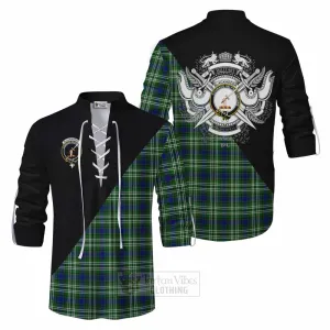 Blackadder Tartan Ghillie Kilt Shirt with Family Crest and Military Logo Style