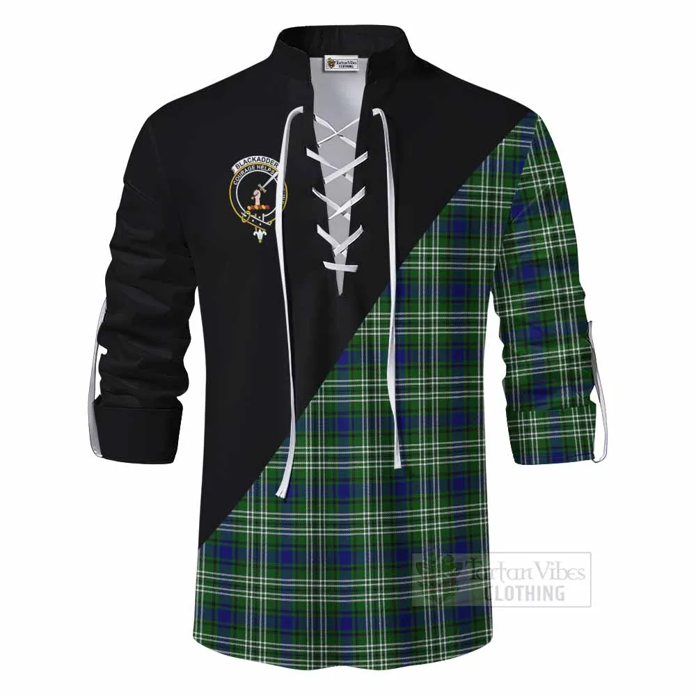 Blackadder Tartan Ghillie Kilt Shirt with Family Crest and Military Logo Style