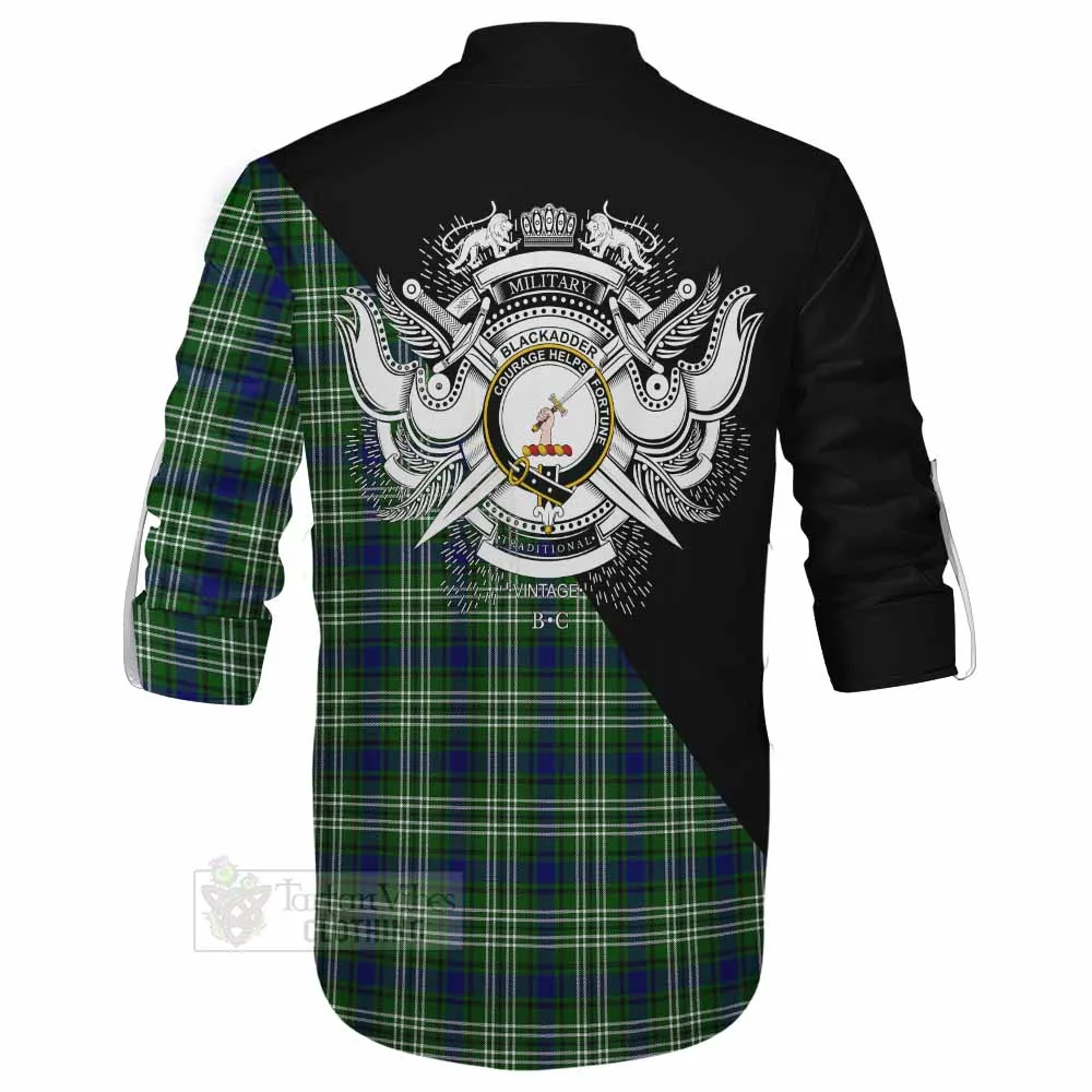 Blackadder Tartan Ghillie Kilt Shirt with Family Crest and Military Logo Style