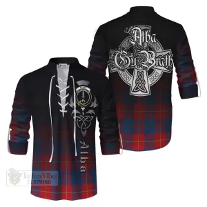Blane Tartan Ghillie Kilt Shirt Featuring Alba Gu Brath Family Crest Celtic Inspired