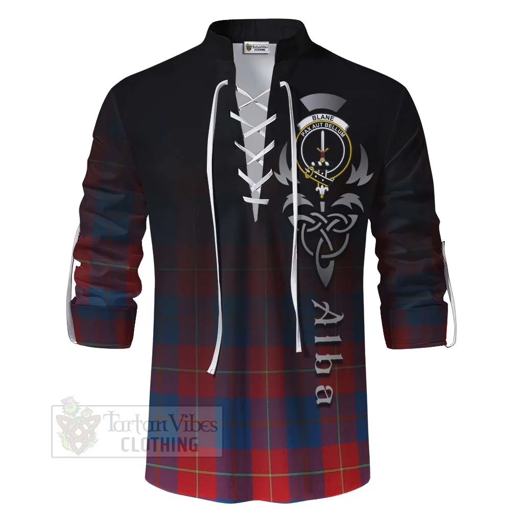 Blane Tartan Ghillie Kilt Shirt Featuring Alba Gu Brath Family Crest Celtic Inspired