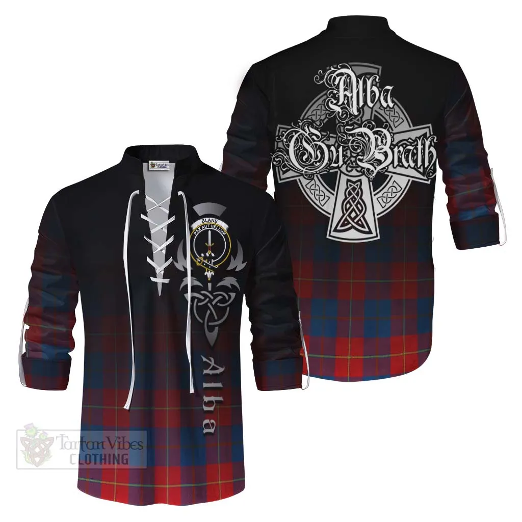 Blane Tartan Ghillie Kilt Shirt Featuring Alba Gu Brath Family Crest Celtic Inspired