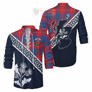 Blane Tartan Ghillie Kilt Shirt Featuring Thistle and Scotland Map