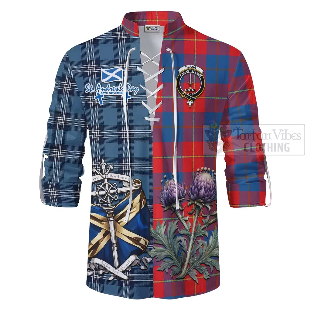 Blane Tartan Ghillie Kilt Shirt Happy St. Andrew's Day Half Tartan Style