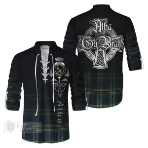Blyth Tartan Ghillie Kilt Shirt Featuring Alba Gu Brath Family Crest Celtic Inspired
