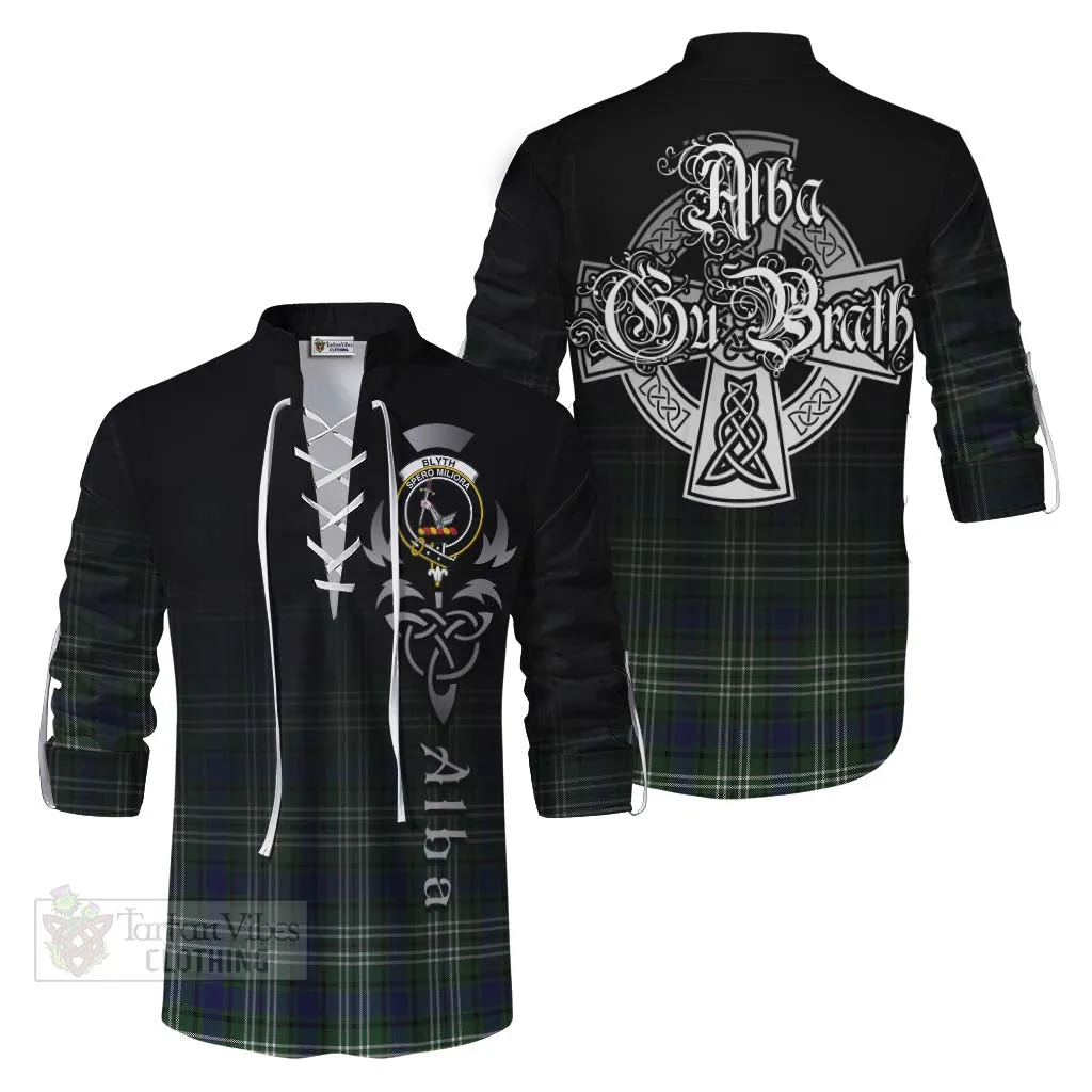 Blyth Tartan Ghillie Kilt Shirt Featuring Alba Gu Brath Family Crest Celtic Inspired