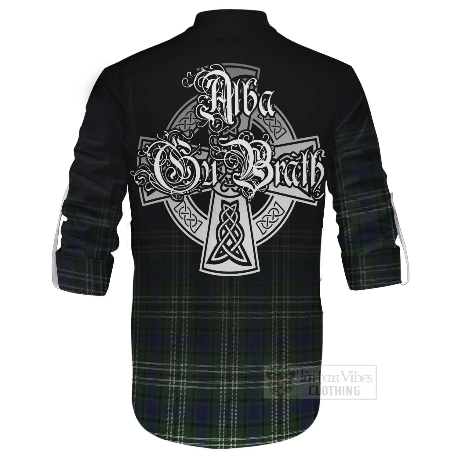 Blyth Tartan Ghillie Kilt Shirt Featuring Alba Gu Brath Family Crest Celtic Inspired