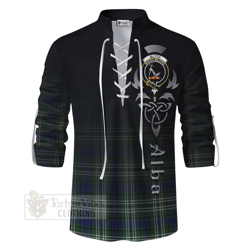 Blyth Tartan Ghillie Kilt Shirt Featuring Alba Gu Brath Family Crest Celtic Inspired