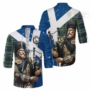 Blyth Tartan Ghillie Kilt Shirt with Family Crest Scottish Bagpiper Vibes