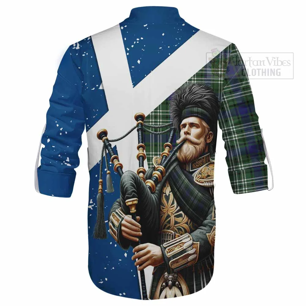 Blyth Tartan Ghillie Kilt Shirt with Family Crest Scottish Bagpiper Vibes