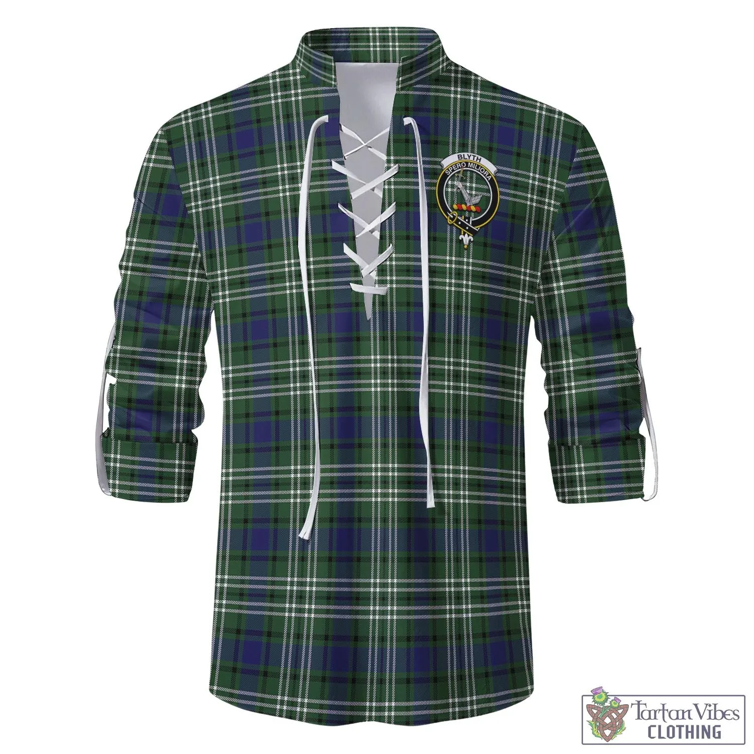 Blyth Tartan Men's Scottish Traditional Jacobite Ghillie Kilt Shirt with Family Crest