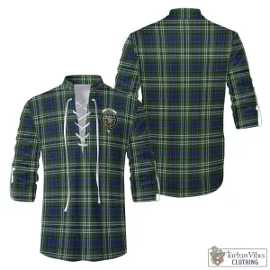 Blyth Tartan Men's Scottish Traditional Jacobite Ghillie Kilt Shirt with Family Crest