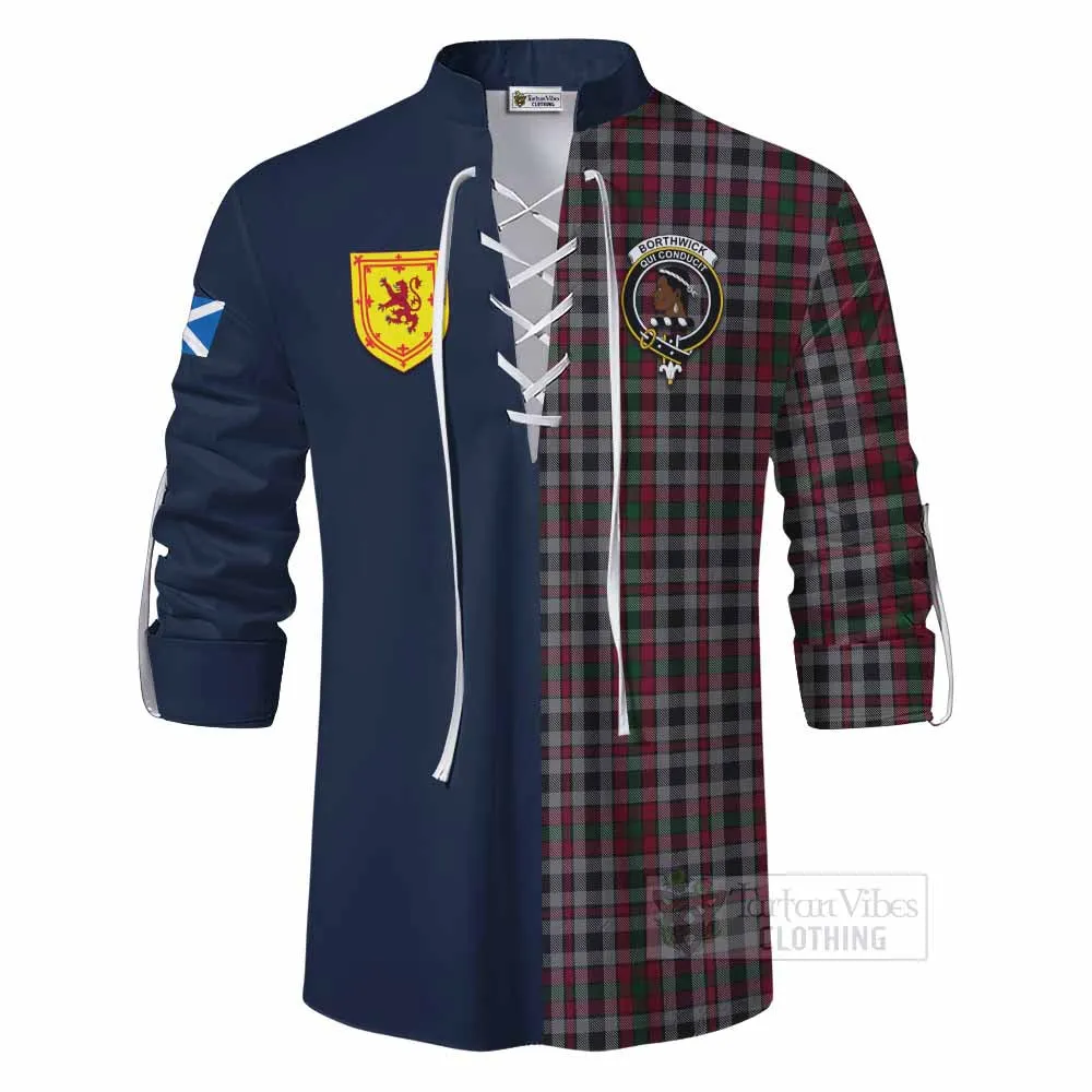 Borthwick Tartan Ghillie Kilt Shirt Alba with Scottish Lion Royal Arm Half Style