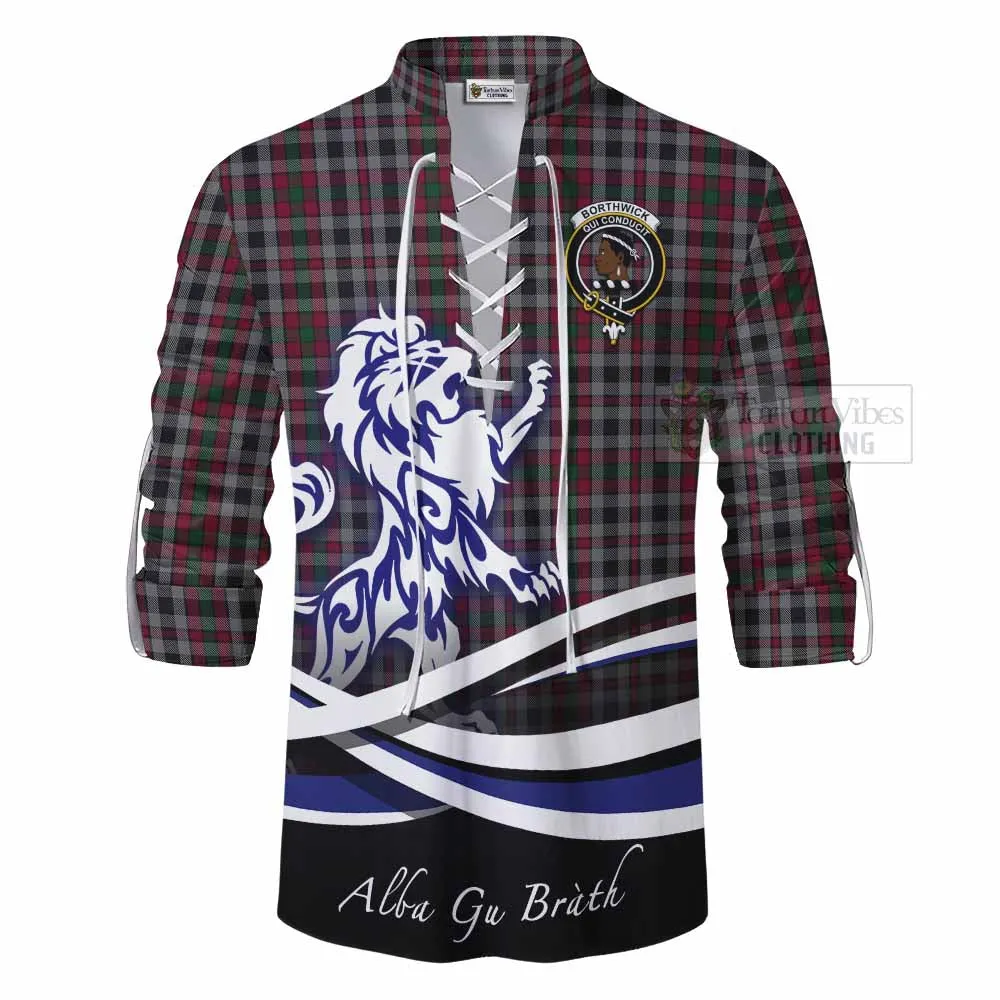 Borthwick Tartan Ghillie Kilt Shirt with Alba Gu Brath Regal Lion Emblem