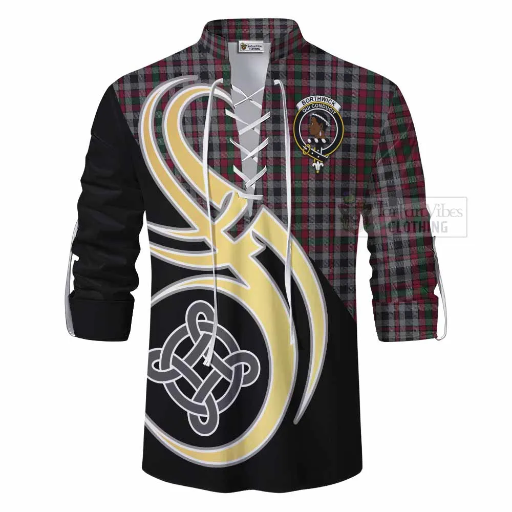 Borthwick Tartan Ghillie Kilt Shirt with Family Crest and Celtic Symbol Style