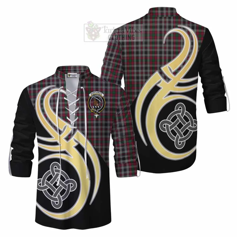 Borthwick Tartan Ghillie Kilt Shirt with Family Crest and Celtic Symbol Style