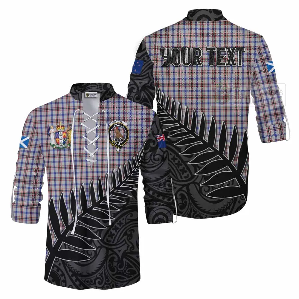 Boswell Crest Tartan Ghillie Kilt Shirt with New Zealand Silver Fern Half Style