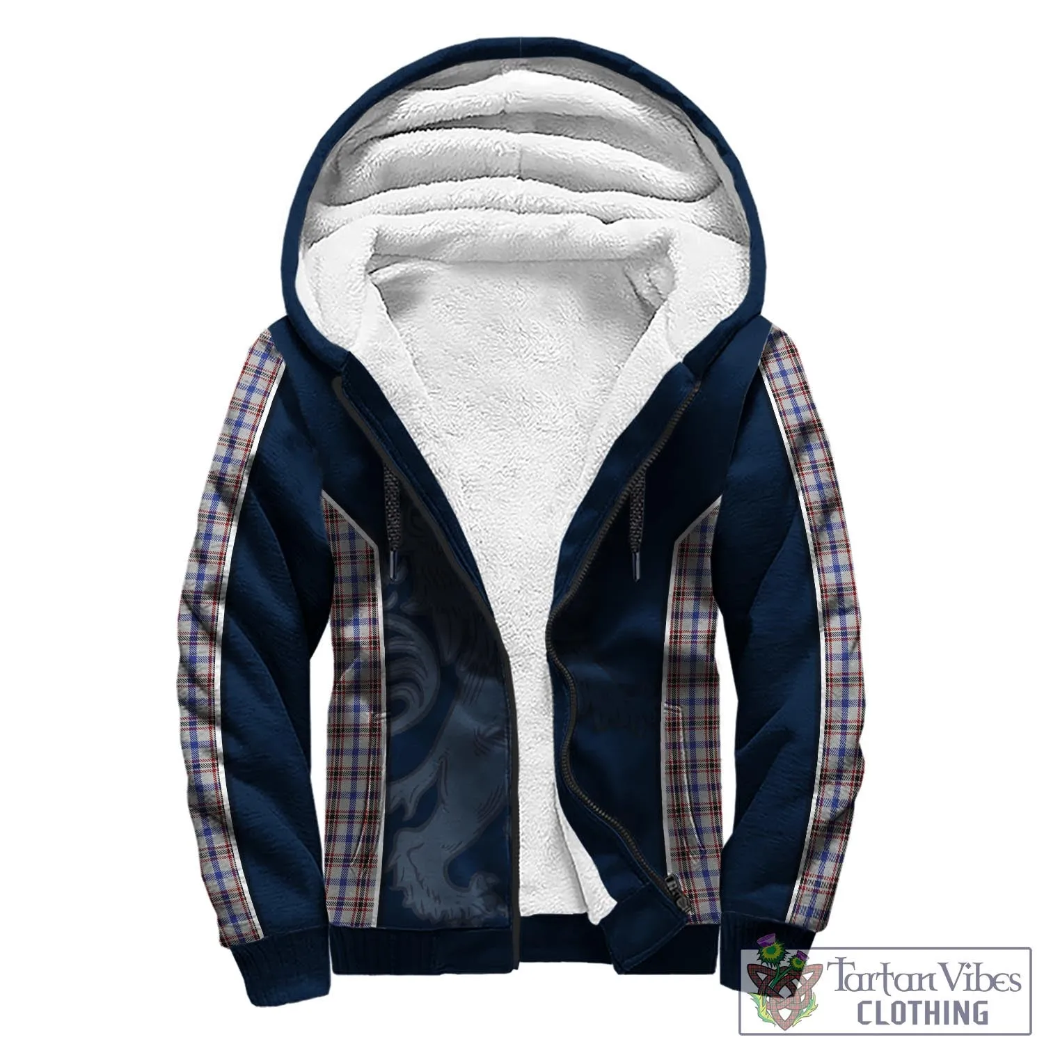 Boswell Tartan Sherpa Hoodie with Family Crest and Lion Rampant Vibes Sport Style
