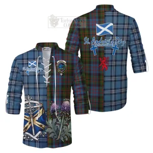 Bowie Tartan Ghillie Kilt Shirt Happy St. Andrew's Day Half Tartan Style