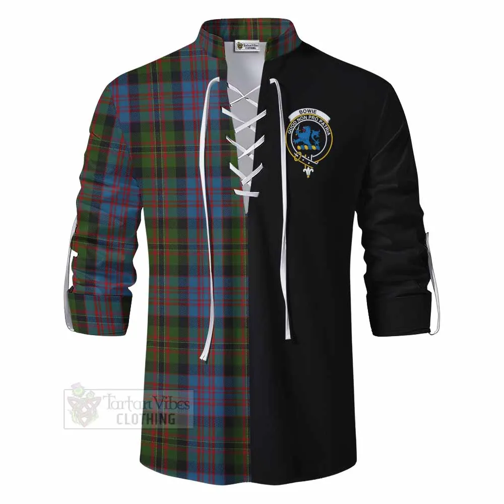 Bowie Tartan Ghillie Kilt Shirt with Family Crest and Half Of Me Style